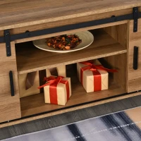 HOMCOM Natural Wood Vintage Table and TV Cabinet With Sliding Door, Back Cable Hole For Living Room - Wood(m-5)