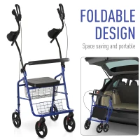 HOMCOM Adjustable Rollator Walker for Seniors with a Foldable Comfort Design, Steel Handbrakes, & Storage Space(m-8)