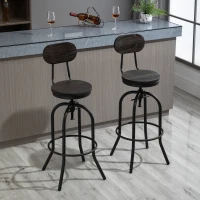HOMCOM Set of 2 Swivel Mid-Back Barstools, Industrial Style Kitchen Stool Wooden Seat Armless with Adjustable Height ,Steel Frame(m-2)