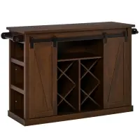 HOMCOM 53" Rolling Kitchen Island with Storage Shelves, Utility Kitchen Trolley Rolling Cart on Wheels with Sliding Barn Doors, Wine Rack and Towel Holders, Walnut(m-1)
