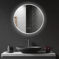 kleankin 24"x24" Round LED Bathroom Mirror with Defogging Function, Touch Switch, and 3 Color White Temperatures(m-4)