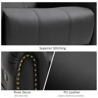 HOMCOM Recliner Chair Added Footrest Cushion Padded Seat Modern Nail Sofa PU Leather for Living Room Club Home Theater Seating, Black(m-9)