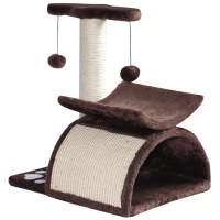 PawHut 17" Cat Scratching Tree Kitty Play Activity Center Pet Bed Rotatable Top Bar with Tunnel and Toy Ball(m-1)