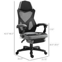 Vinsetto Home Office Chair Adjustable Height Recliner with Retractable Footrest, Mesh Back - Gray(m-3)