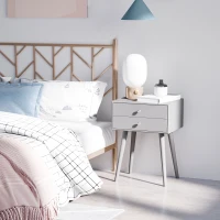 HOMCOM Side Table, Modern End Table with 2 Pull Out Drawers, Bedside Table with Display Tabletop and Solid Acacia Legs, Gray(m-7)