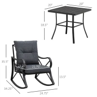 Outsunny 3-Piece Patio Bistro Set Outdoor Rocking Coffee Table Chair Set with Curved Base, Soft Cushions, Steel Frame, Black(m-3)
