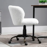 HOMCOM Faux Fur Home Office Chair, Accent Swivel Desk Chair, Makeup Vanity Seat with Adjustable Height, White(m-11)