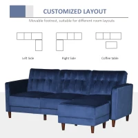 HOMCOM Upholstered L-Shaped Sofa Bed, Reversible Sectional Recliner Sofa Set, Velvet-Touch Sleeper Futon with Footstool, Blue(m-5)