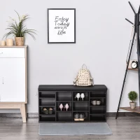 HomCom Upholstered Shoe Entryway Bench Rack with Comfortable PU Cushion Bench & Flexible Shelving Options, Brown(m-2)