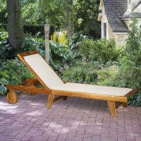 Outsunny Mesh Acacia Wood Adjustable Outdoor Sun Lounger with Wheels(m-8)