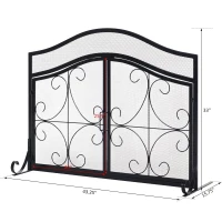 HOMCOM Fireplace Mesh Screen with Hinged Magnetic Doors and Standing Decorative Scrollwork(m-3)