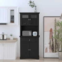 HOMCOM 71" Traditional Freestanding Kitchen Buffet with Hutch, Pantry Cabinet with 4 Doors, 3-Level Adjustable Shelves, and 1 Drawer, Black(m-9)