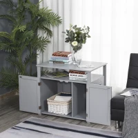 PawHut Wooden Cat Litter Box Enclosure, Adjustable Interior Wall, Pet-Friendly Furniture, Grey(m-7)