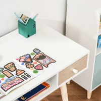 HOMCOM Kids Wooden Work Study Desk Makeup Vanity and Writing Computer Table with Storage Drawers & Pinewood Legs, White and Natural(m-8)