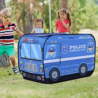 Qaba Kids Police Car Play Tent w/ top opening Pop-up Foldable Blue(m-1)
