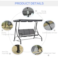 Outsunny 3-Seater Porch Swing Chair Outdoor Patio Bench for Deck with Adjustable Canopy, Padded Sling Fabric Seat(m-7)