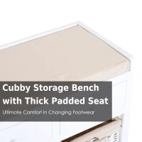 HOMCOM 3-Cube Wood Storage Bench w/ Cushion Entryway Organizer Seat with Wicker Basket and Drawer White(m-8)