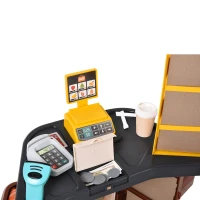 Qaba Kids Supermarket Playset with Shopping Cart Pretend Play Set Toys with Working Scanner & Credit Card Reader Play Toy Accessories Light & Sound for 3 to 6 Years Brown(m-7)