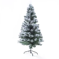 HOMCOM 5ft Xmas Tree Pre-Lit LED Optic Fiber with Top Star Christmas Tree Fireproof Snowy Artificial Tree w/ Stand Green/White(m-1)