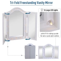 HOMCOM Lighted Tabletop Tri-Fold Vanity Mirror w/ LED Lights White(m-4)