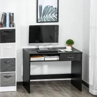 HOMCOM Modern Computer Desk with Drawer, Writing Table with Storage Shelf, Home Office Workstation, Black(m-1)