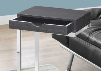 Monarch 25" Contemporary Chrome Metal Base C-Shaped Side Accent Table with Storage Drawer - Grey Wood Grain-Look Finish(m-3)