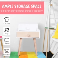 HOMCOM 2 PCS Kids Bedstand Bedroom Side Desk Pink(m-4)