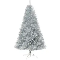 HOMCOM 6ft Unlit Full Pine Artificial Christmas Tree with Realistic Branches, Fake Holiday Tree with 1000 Tips, Silver(m-1)