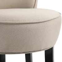 HOMCOM Upholstered Linen Vanity Stool with Curved Thick Padded Backrest, Rubberwood Legs, and Footpads, Beige(m-7)