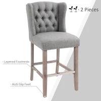 HOMCOM Counter Height Bar Stools Set of 2, Upholstered 26.75" Seat Height Barstools, Light Gray(m-5)