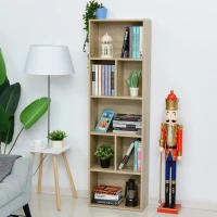 HOMCOM 5-Tier Contemporary Wood Bookcase with Open Storage Display Rack for Home, Office, and Study - Oak(m-2)