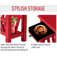 HOMCOM Modern 2-Tier Acacia Wood End Table Side Desk with Cup Holder and  Lower Shelf - Red(m-4)