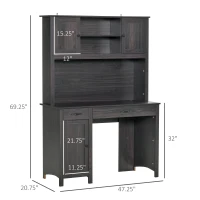 HOMCOM Computer Desk with Hutch, Home Office Workstation with Storage Shelves Drawers Cabinets, Coffee(m-3)
