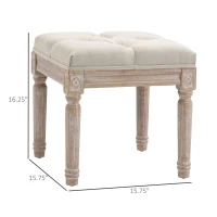 HOMCOM Ottoman Bench Vintage Footrest w/ Button Tufted Seat, Carved Wooden Legs, Beige(m-3)