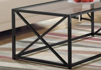 Monarch 44" Contemporary Tempered Glass Coffee Table with X-Design Metal Base - Black Nickel(m-4)