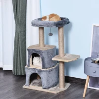 PawHut Multi-Level Cat Tree with Sisal-Covered Scratching Posts Large Perch Grey(m-1)