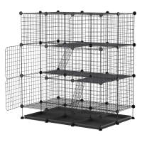 PawHut DIY Pet Playpen Wire Rabbit Cage for Kitten, Chinchillas & Small Animals with 6 Independent Trays - Black(m-9)