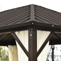 Outsunny 10' x 12' Hardtop Patio Deluxe Steel Gazebo Garden Sun Shelter Aluminum Frame Heavy Duty Outdoor Hardroof Pavilion with Curtains and Netting Beige(m-10)