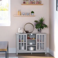 HOMCOM Sideboard, Buffet Cabinet, Coffee Bar Cabinet, Kitchen Cabinet with Storage Shelves, Slatted Framed Doors and Cable Management for Living Room, Gray(m-7)