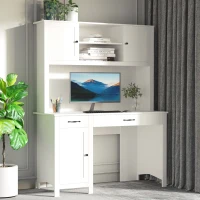 HOMCOM Computer Desk with Hutch, Home Office Workstation with Storage Shelves Drawers Cabinets, White(m-9)