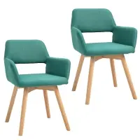 HOMCOM Dining Chairs Set of 2 Home Modern Accent Armchair for Bedroom Living Room with Fabric Surface and Solid Wood Legs, Green(m-1)