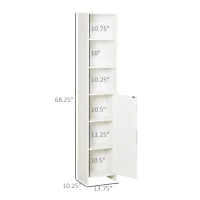 kleankin Tall Bathroom Floor Cabinet, Freestanding Linen Tower with Adjustable Shelf and Cupboard, Narrow Side Storage Organizer, White(m-3)