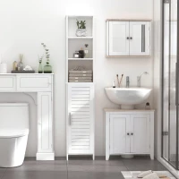 kleankin Tall Bathroom Floor Cabinet, Freestanding Linen Tower with Adjustable Shelf and Cupboard, Narrow Side Storage Organizer, White(m-2)