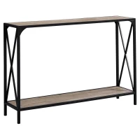 Monarch 48" Contemporary Wood Grain Top 2-Tier Metal X Framed Accent Console Table - Black / Dark Taupe Finish(m-1)