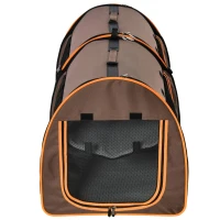 PawHut 39" Portable Soft-Sided Pet Cat Carrier With Divider, Dual Compartment, Soft Cushions, & Storage Bag - Brown(m-10)