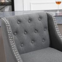 HOMCOM Modern Bar Height Bar Stools Set of 2, 30" Seat Height Bar Chair for Kitchen Living Room with Mid Back, Wood Legs, Nailhead Trim & Tufted Upholstery, Dark Grey(m-13)