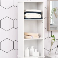 kleankin Tall Bathroom Floor Cabinet, Freestanding Linen Tower with Adjustable Shelf and Cupboard, Narrow Side Storage Organizer, White(m-16)