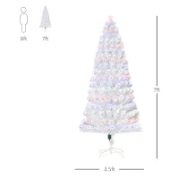 HOMCOM 7ft Tall Fir Artificial Christmas Tree with Realistic Branches, 280 Multi-Color Fiber Optic LED Lights and 280 Tips, White(m-3)