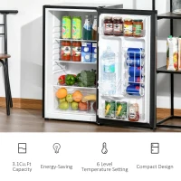 HOMCOM Mini Fridge with Freezer, Compact Mini Refrigerator with 3.1Cu Ft Capacity, Adjustable Shelves and Temperature and Reversible Door for Bedroom, Black/Silver(m-7)