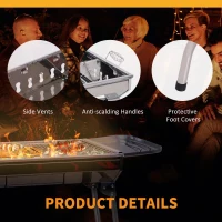 Outsunny Charcoal Barbecue Grill Stainless Steel Portable Folding Charcoal BBQ Grill Stainless Steel Camp Picnic Cooker(m-7)